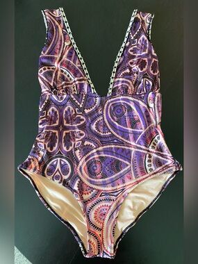 Purple Paisley One-Piece Swimsuit - V-Neck